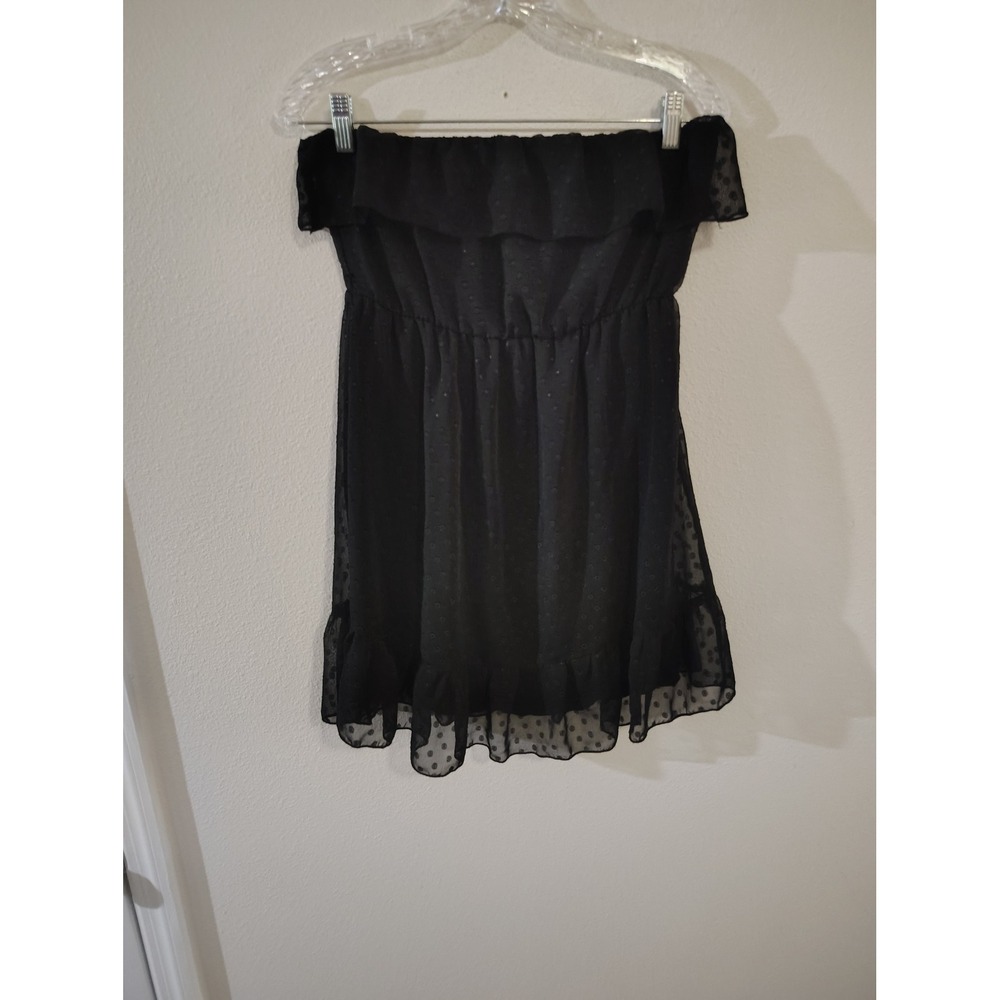 Rhapsody Black Swiss Dot Off The Shoulder Ruffle Mini Dress Small